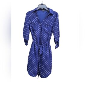 Express Navy Anchor Print Long Sleeve Shirt Dress